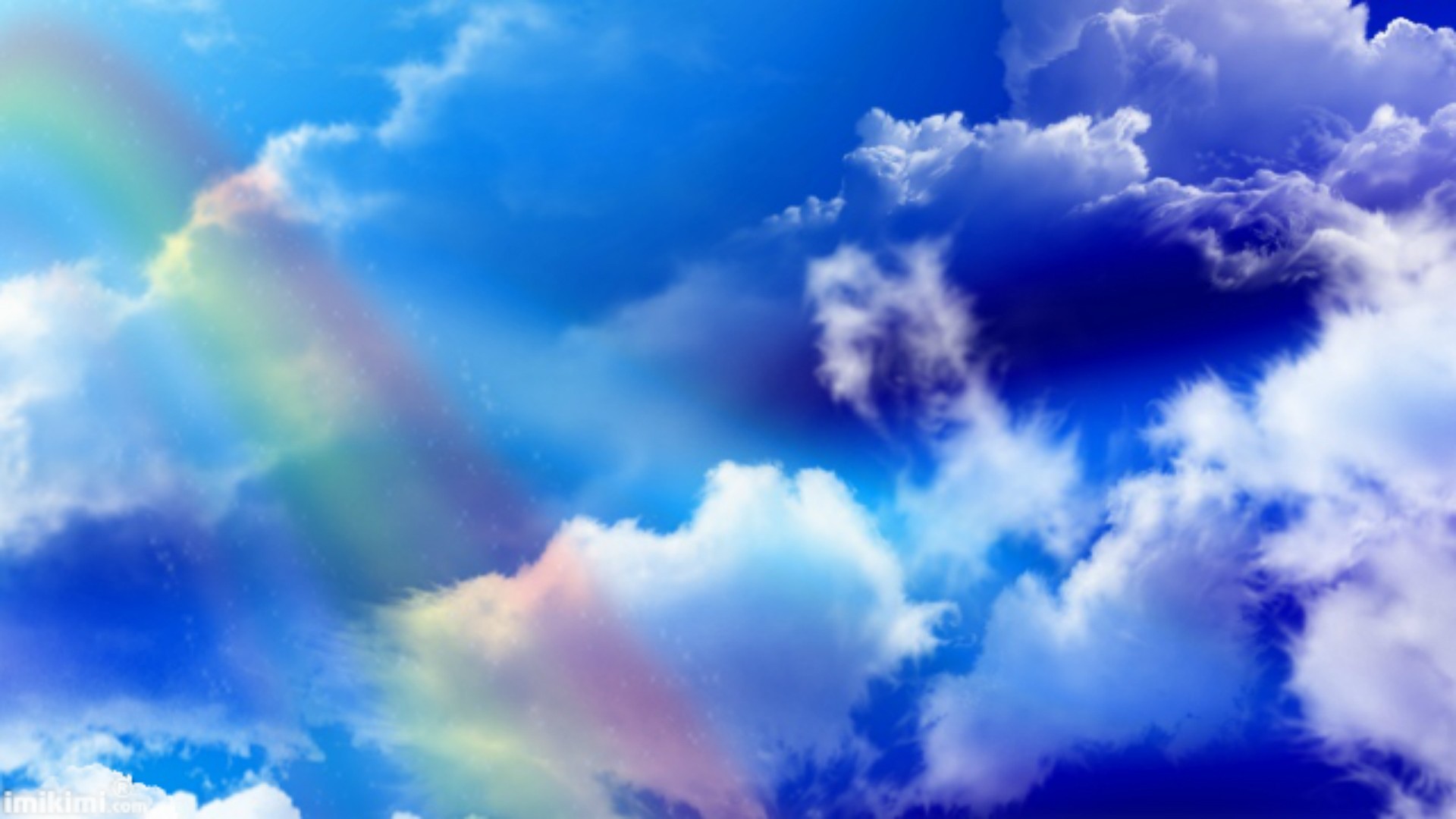Rainbow Clouds Up Blue Sky Raimbow Wallpaper For Hd - Background Cloud With Rainbow Hd - HD Wallpaper 