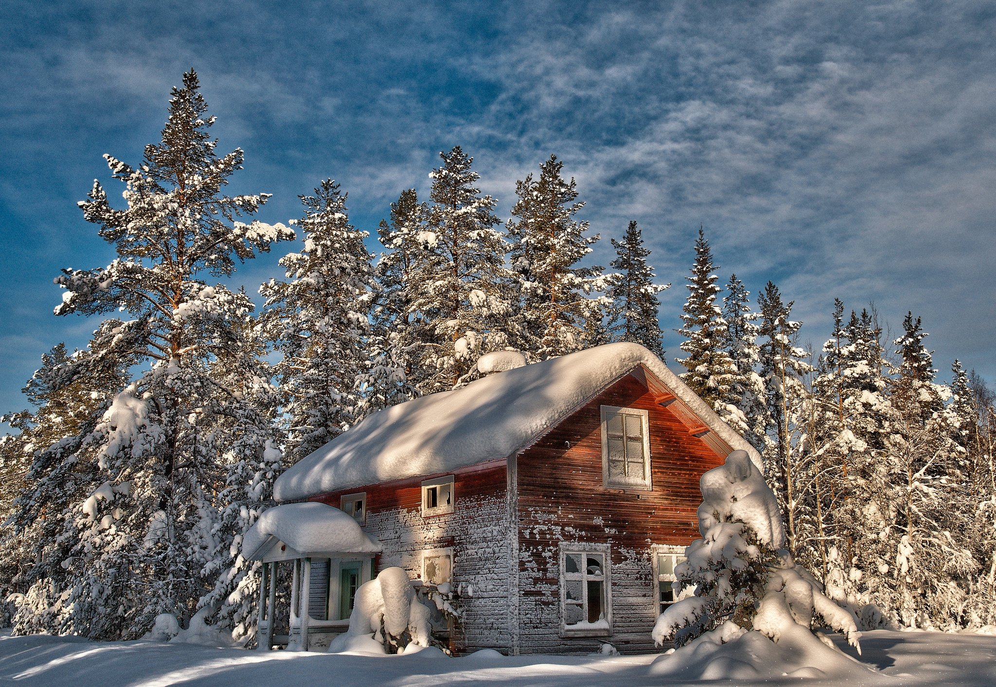 Cabin Tree Winter Old House Trees Snow - HD Wallpaper 