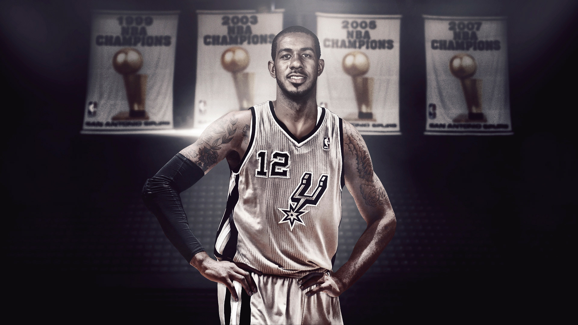 Lamarcus Aldridge Spurs Banners Wallpaper - Aldridge Wallpaper Spurs - HD Wallpaper 