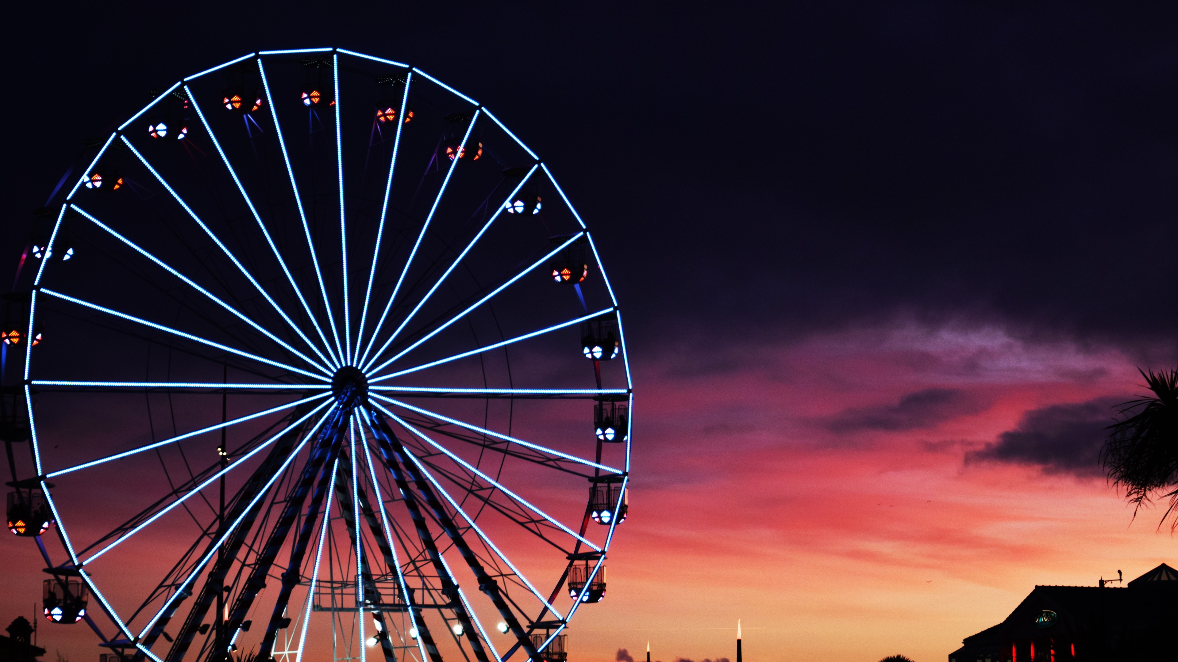 Ferris Wheel Sunset Clouds 4k - Ferris Wheel - HD Wallpaper 
