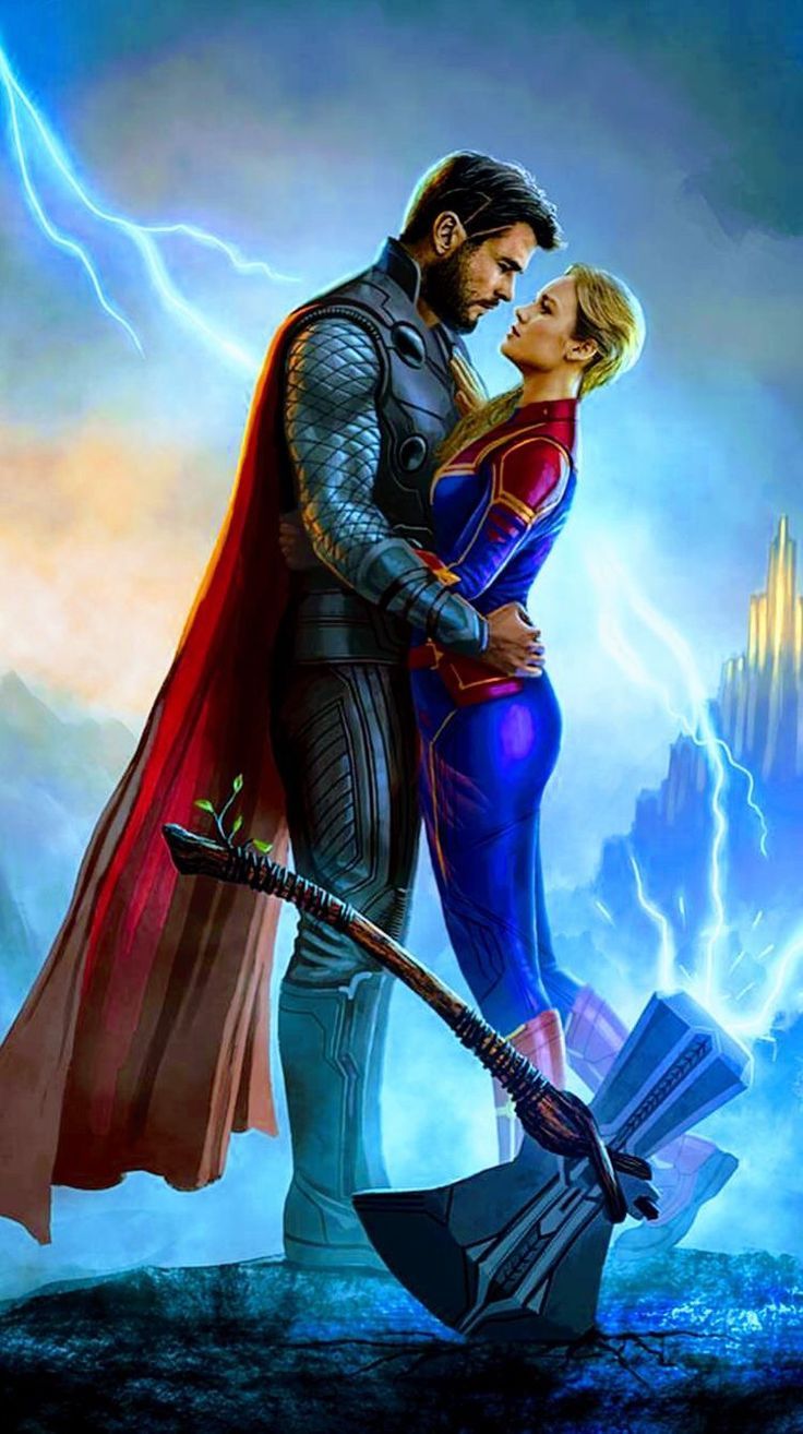 Thor And Captain Marvel - 736x1314 Wallpaper 