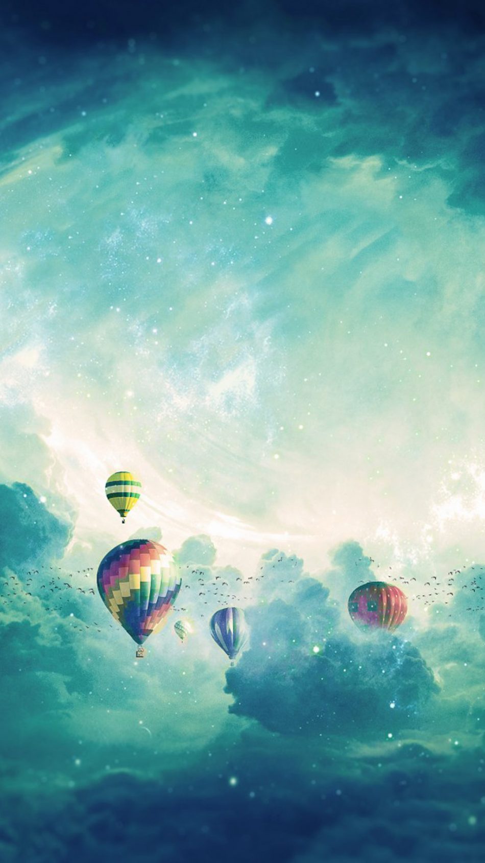 Hot Air Balloons In Dreamy Cloud Sky Hd Mobile Wallpaper - Hot Air Balloon Iphone - HD Wallpaper 