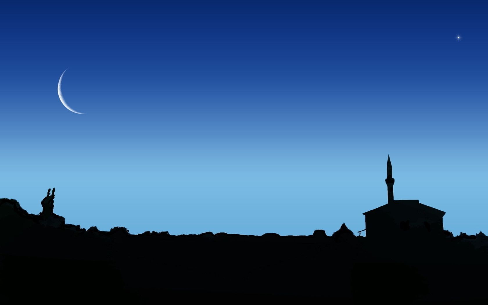 Items Silhouette Sky Moon Sunset Backlit Evening Dawn - Night Sky And Mosque - HD Wallpaper 