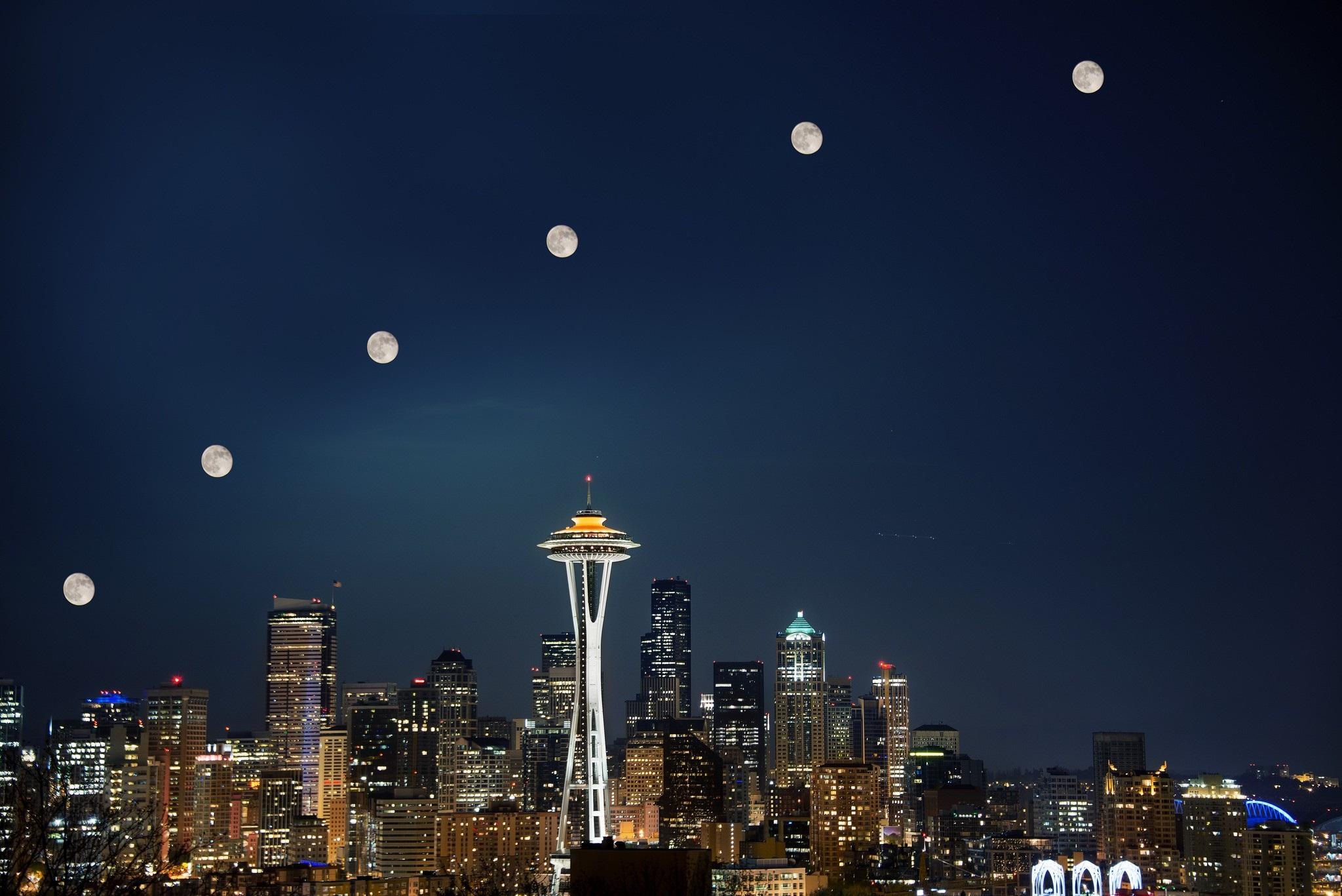 *** Seattle- Super Moon City Light *** - Seattle - HD Wallpaper 