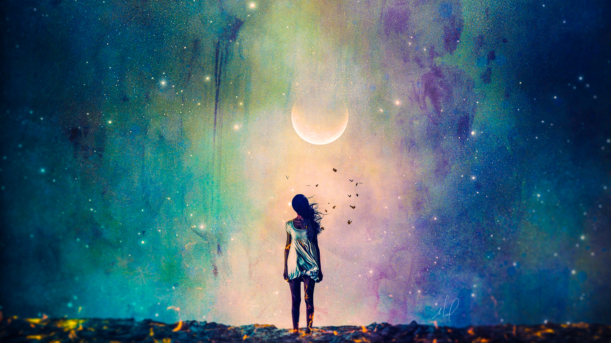 Wallpaper Of Alone, Full Moon, Girl, Sad, Sky Background - Moon And Sad Girl - HD Wallpaper 
