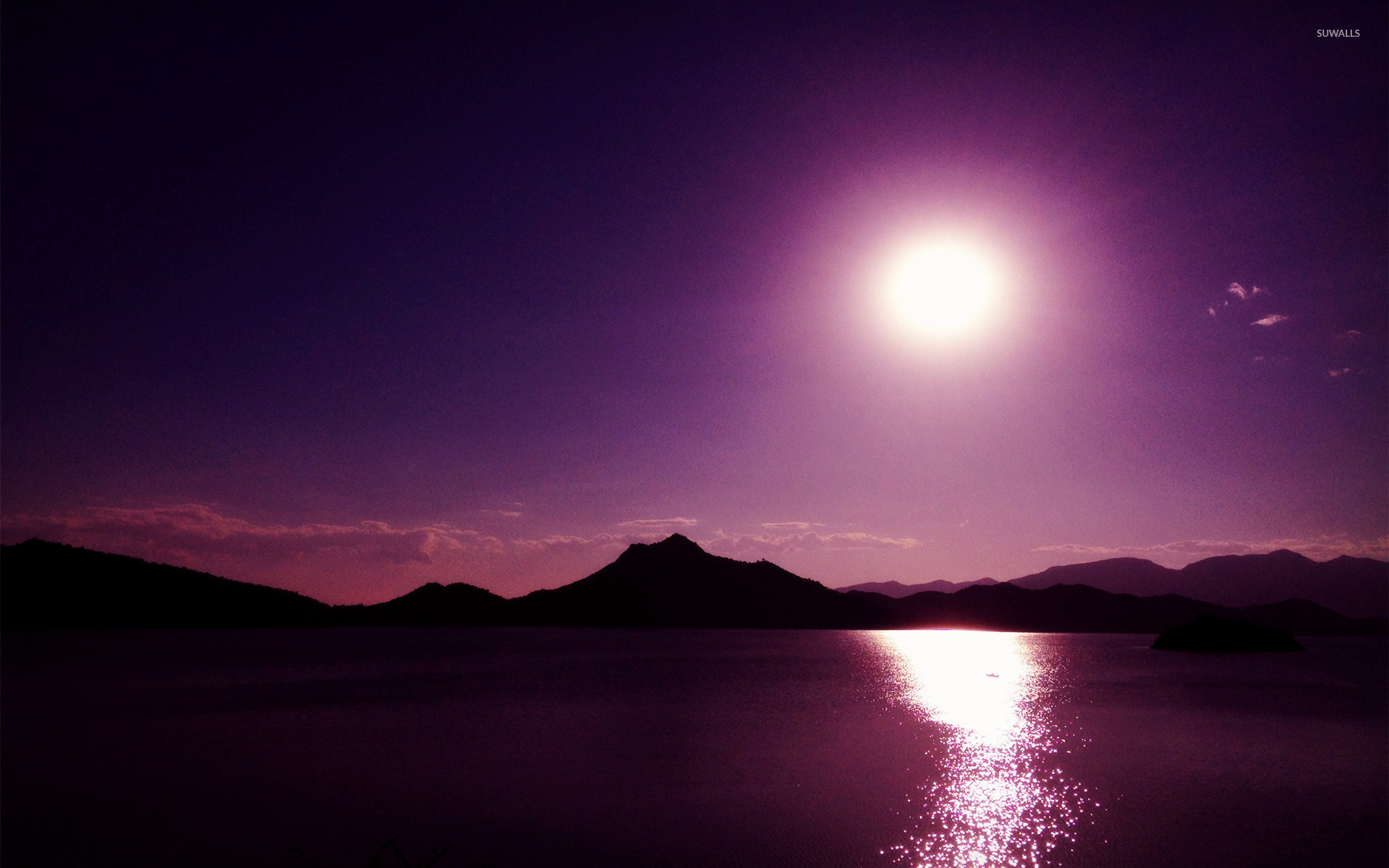 Lake Night Sky Purple - HD Wallpaper 