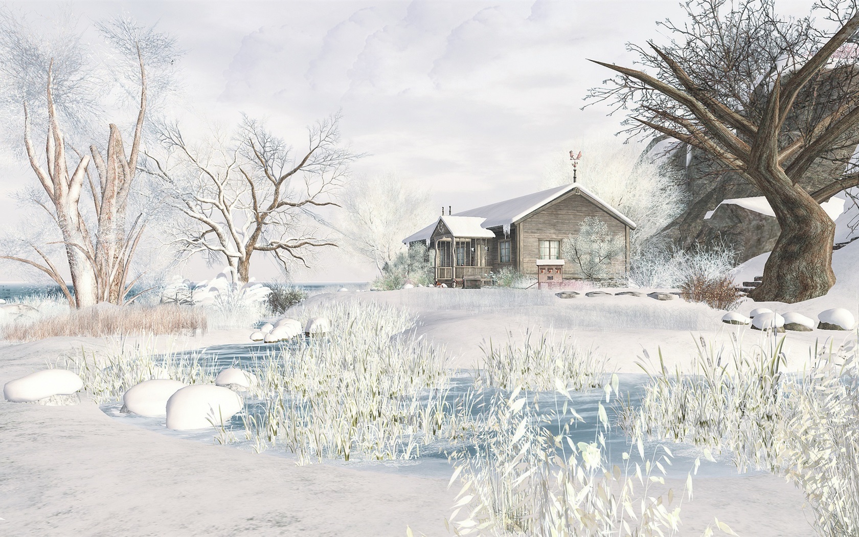 Krajobrazy Zimowe Z Domem - HD Wallpaper 
