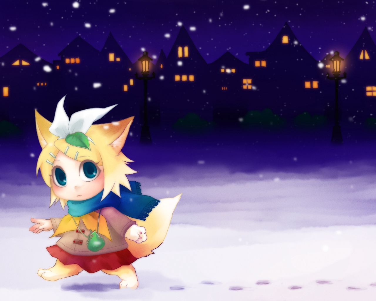 Wallpaper Vocaloid, Kagamine Rin, Chibi, Anime, Christmas, - Night Series Vocaloid Rin Chibi - HD Wallpaper 