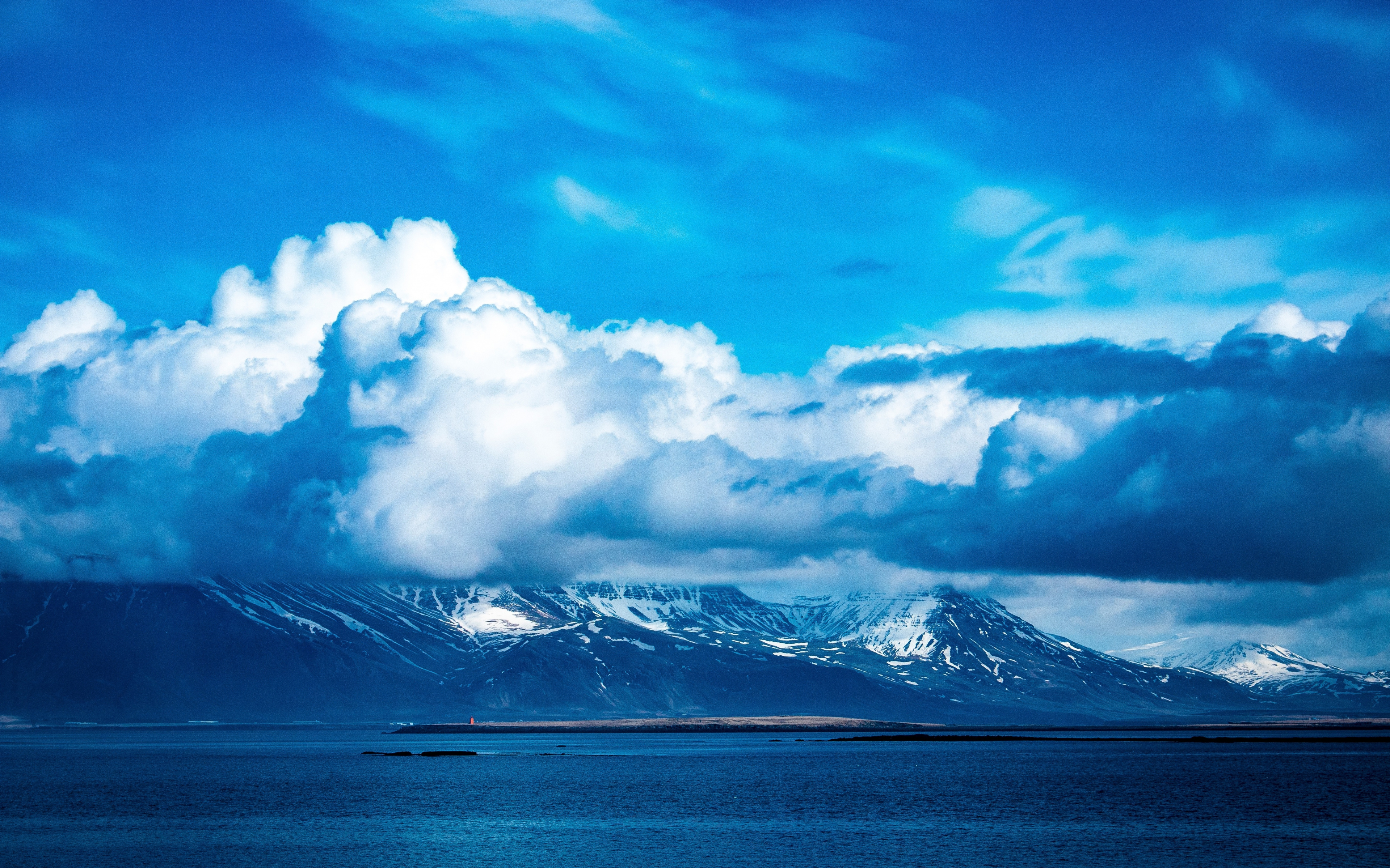 Blue Sky, Clouds, Mountains, Winter, Sea, Nature, Wallpaper - Blue Sky Mountain 4k - HD Wallpaper 