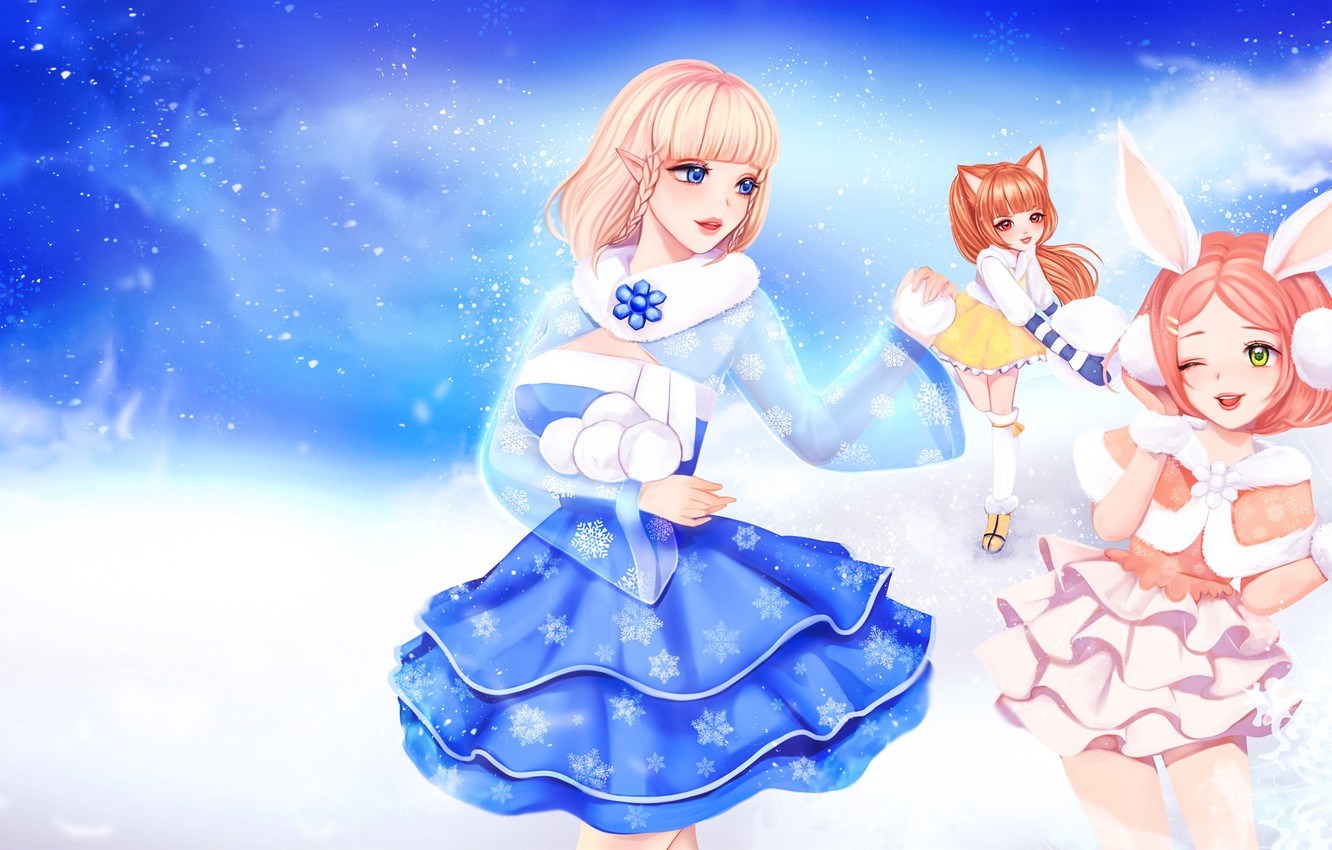 Photo Wallpaper Winter, The Game, Anime, Art, Snowballs, - Illustration - HD Wallpaper 