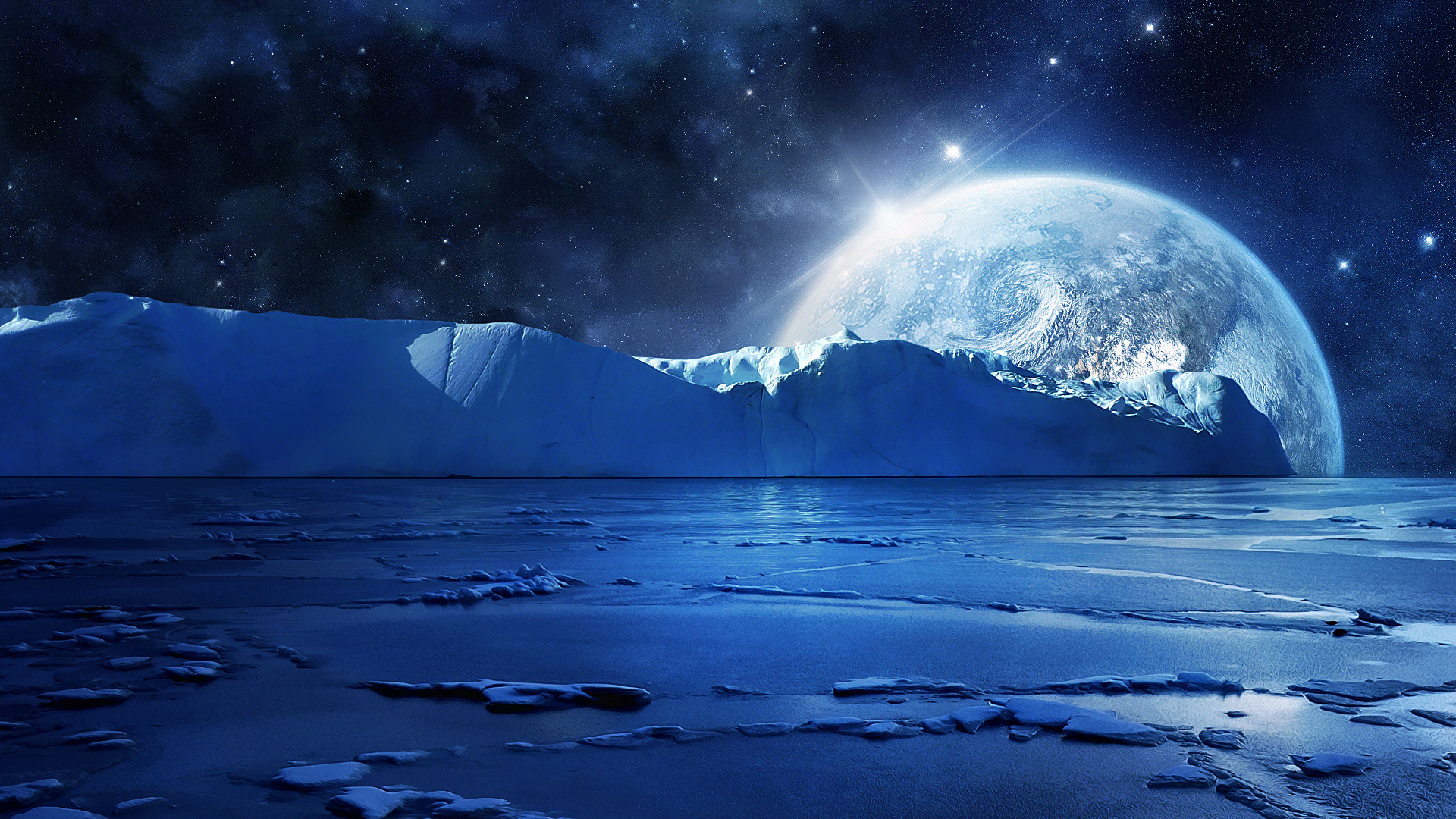 Nightfall Mountain Sea Moon Wallpaper Hd Desktop Wallpapers - Winter Moon Background - HD Wallpaper 