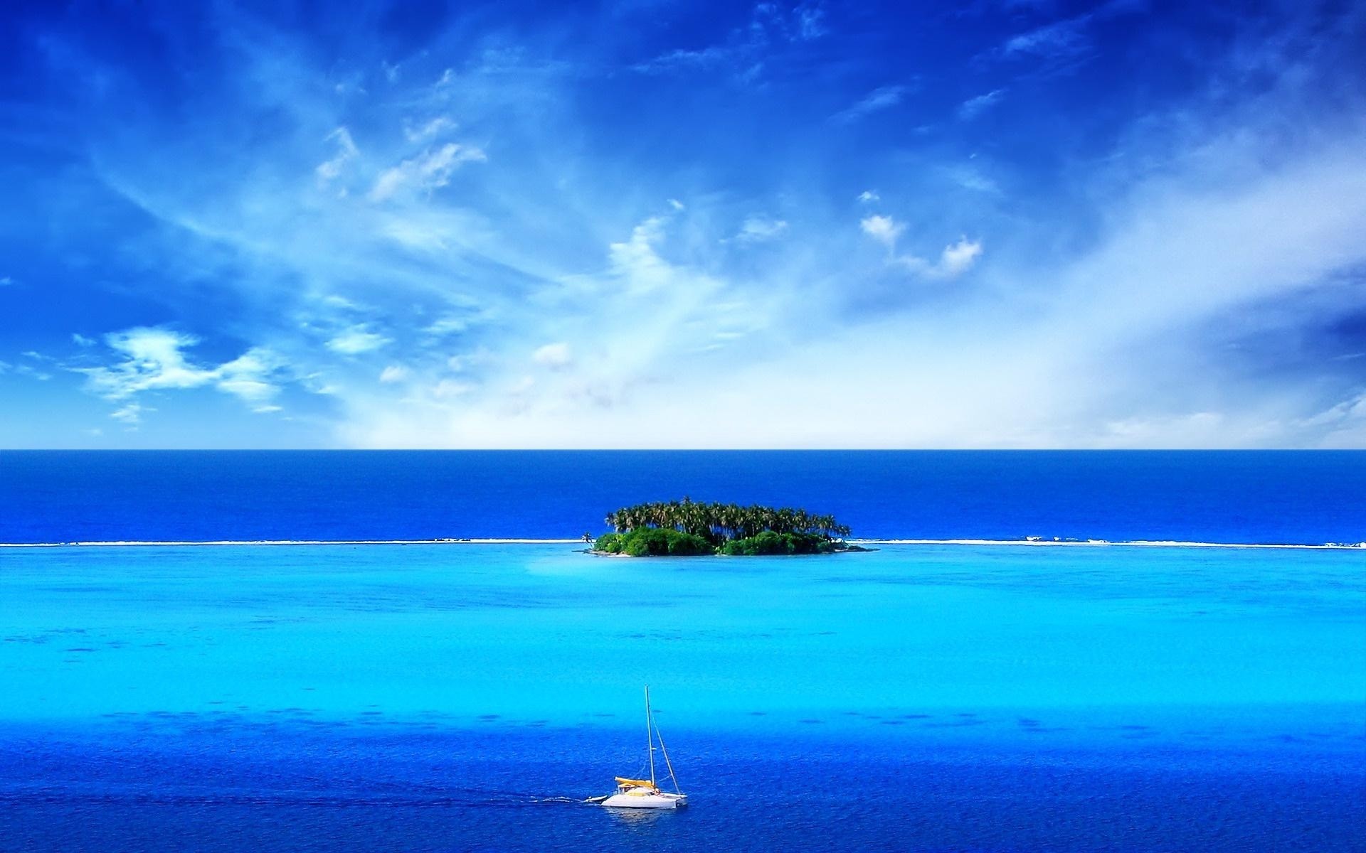 Sea And Blue Sky Fabulous Nature Wallpapers 
 Data - Blue Sky With Island - HD Wallpaper 