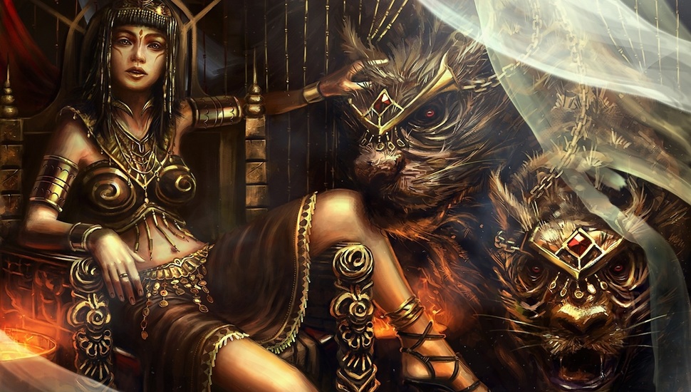 Bryan Sola, Wild, Art, Girl, Cats, Predators, The Throne - HD Wallpaper 