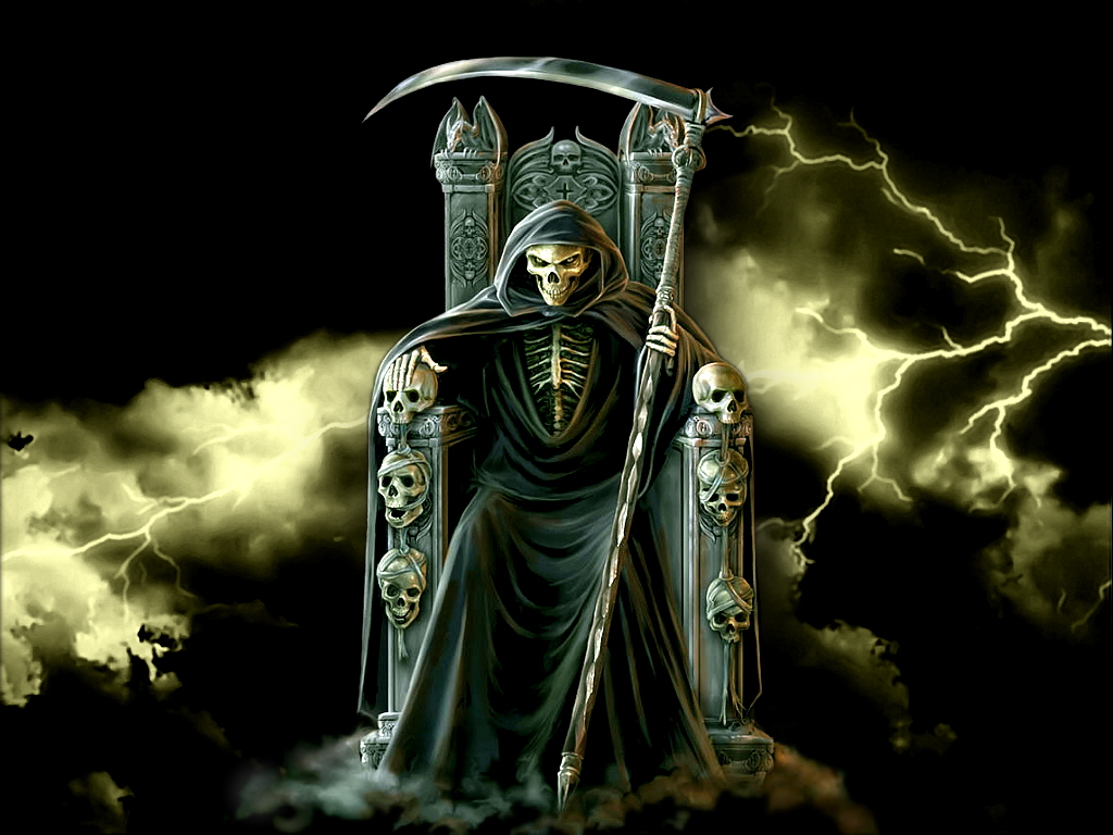 Skeleton On Throne With Reaphook Dark Hd Wallpaper - Grim Reaper - HD Wallpaper 