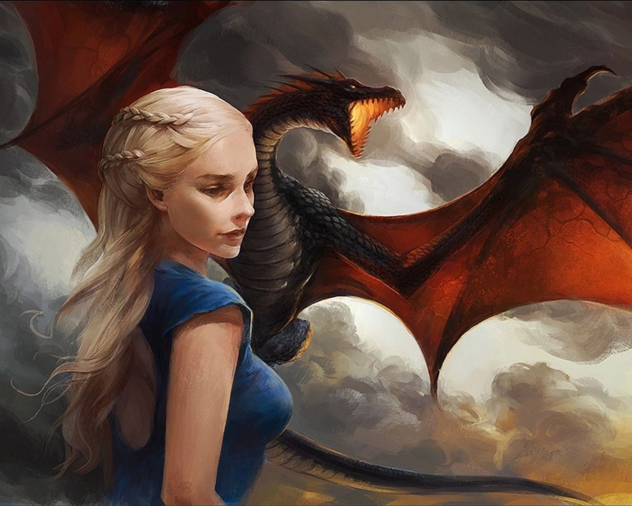 Daenerys Targaryen Dragon Painting Game Of Thrones - Game Of Thrones Daenerys Dragons Art - HD Wallpaper 