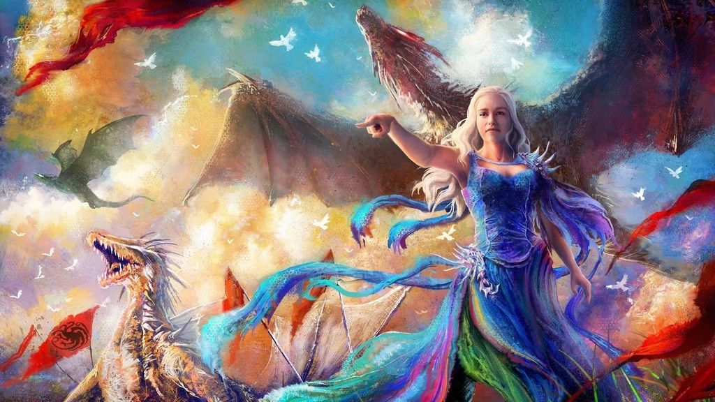Daenerys With Dragons Art - HD Wallpaper 