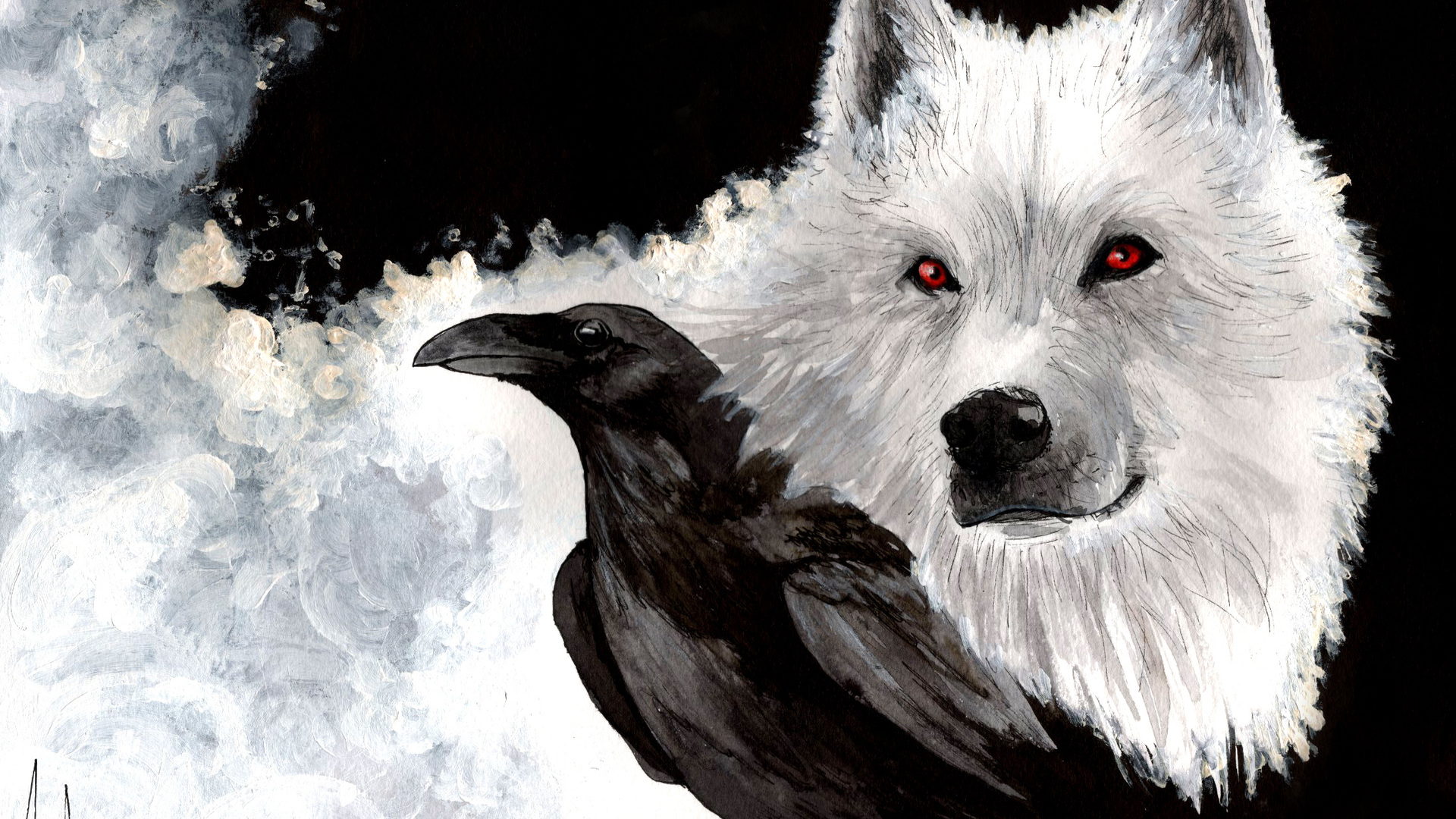Snow, White, Wolf, Bill, View, Game Of Thrones, Ghost, - Crow And Wolf - HD Wallpaper 