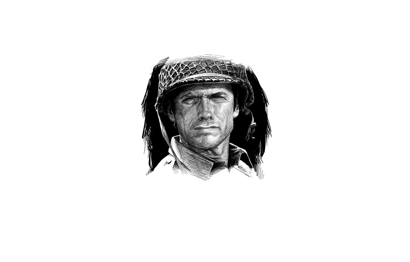 Photo Wallpaper Face, Helmet, Clint Eastwood, Clint - Kellys Heroes Drawing - HD Wallpaper 