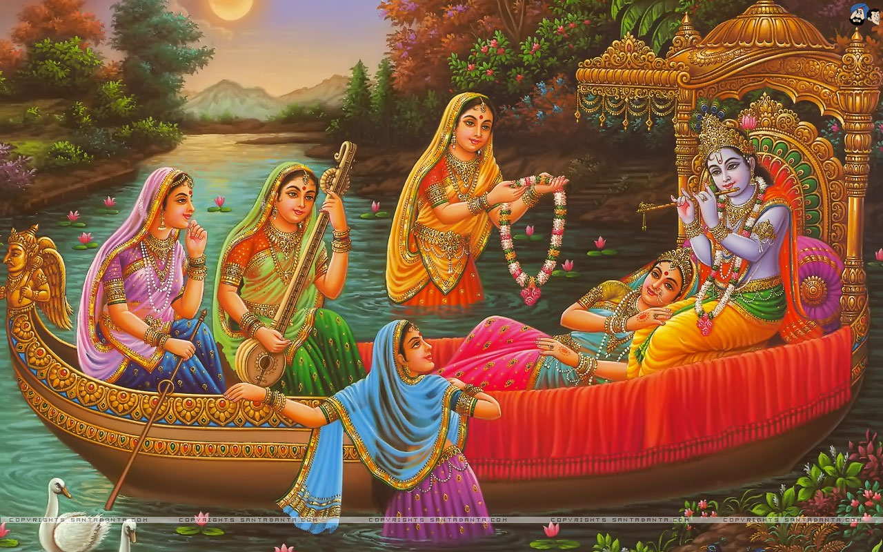 Shri Krishna Wallpaper With Murli - Radha Krishna Leela - HD Wallpaper 