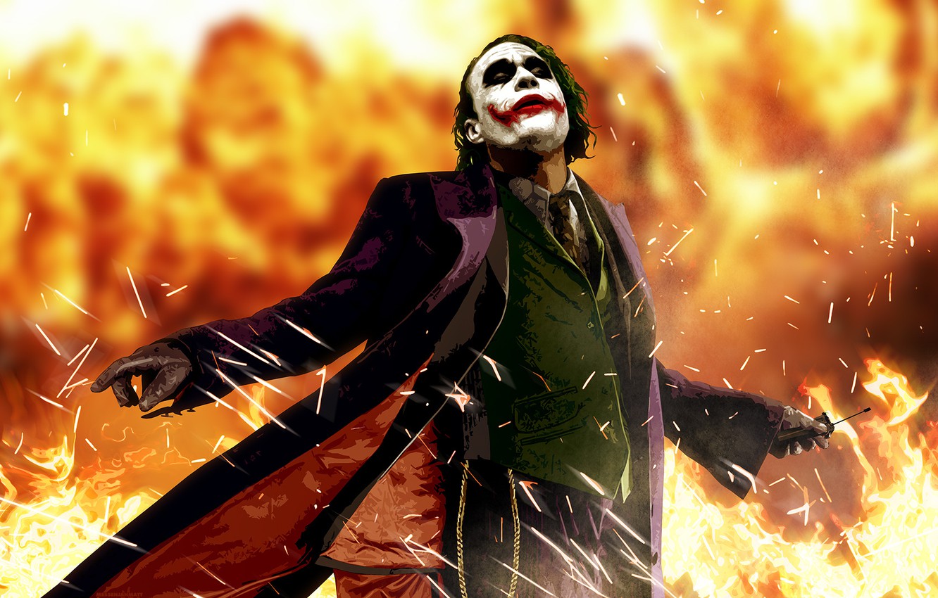 Photo Wallpaper Joker, Flame, Joker, Heath Ledger, - Hd Wallpaper Joker  Images Download - 1332x850 Wallpaper 