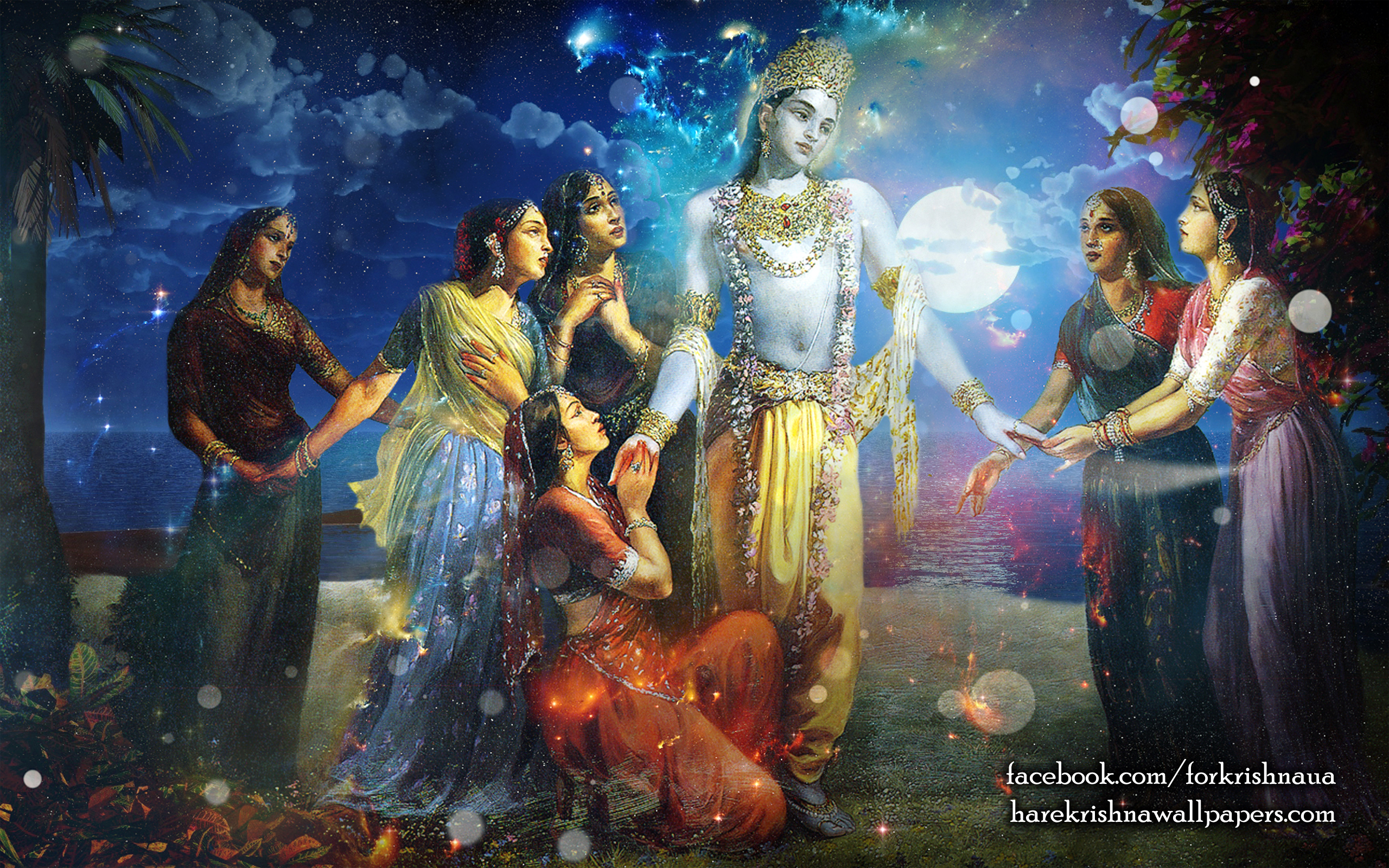 Radha Krishna Wallpaper Size Download - Lord Krishna With Gopis - HD Wallpaper 