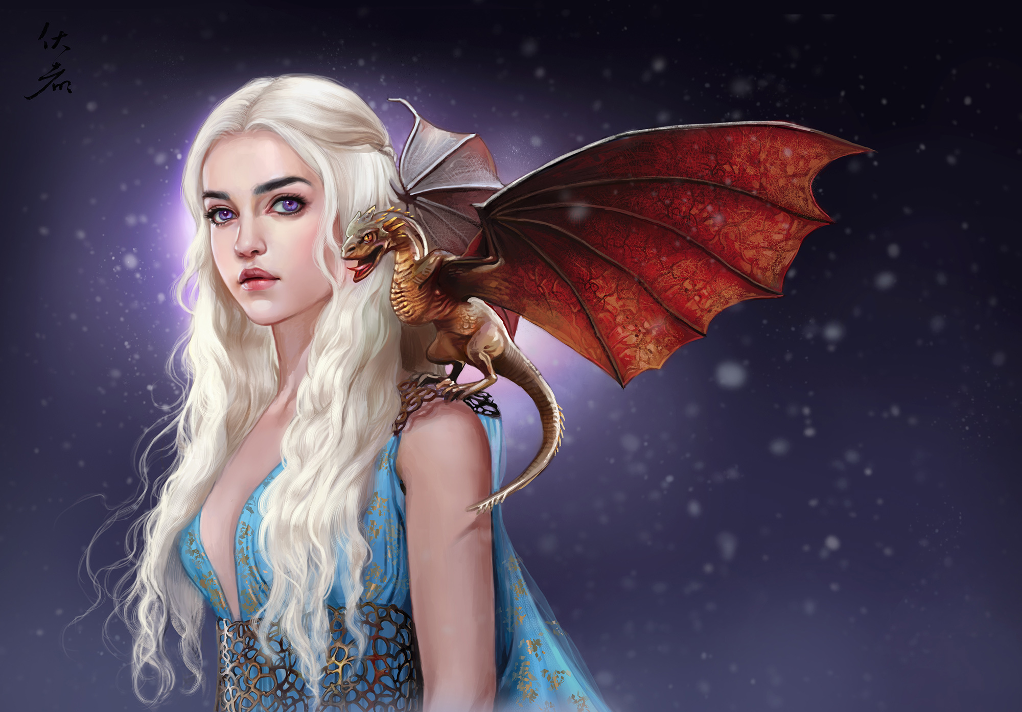 Daenerys Targaryen Purple Eyes Art - HD Wallpaper 