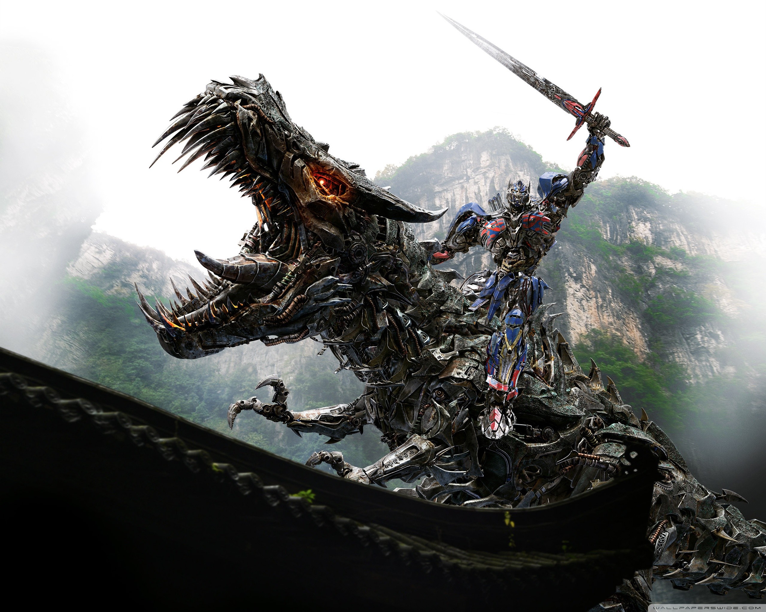 Transformers 4 Optimus Prime Vs Dinobot Hd Wide Wallpaper - HD Wallpaper 