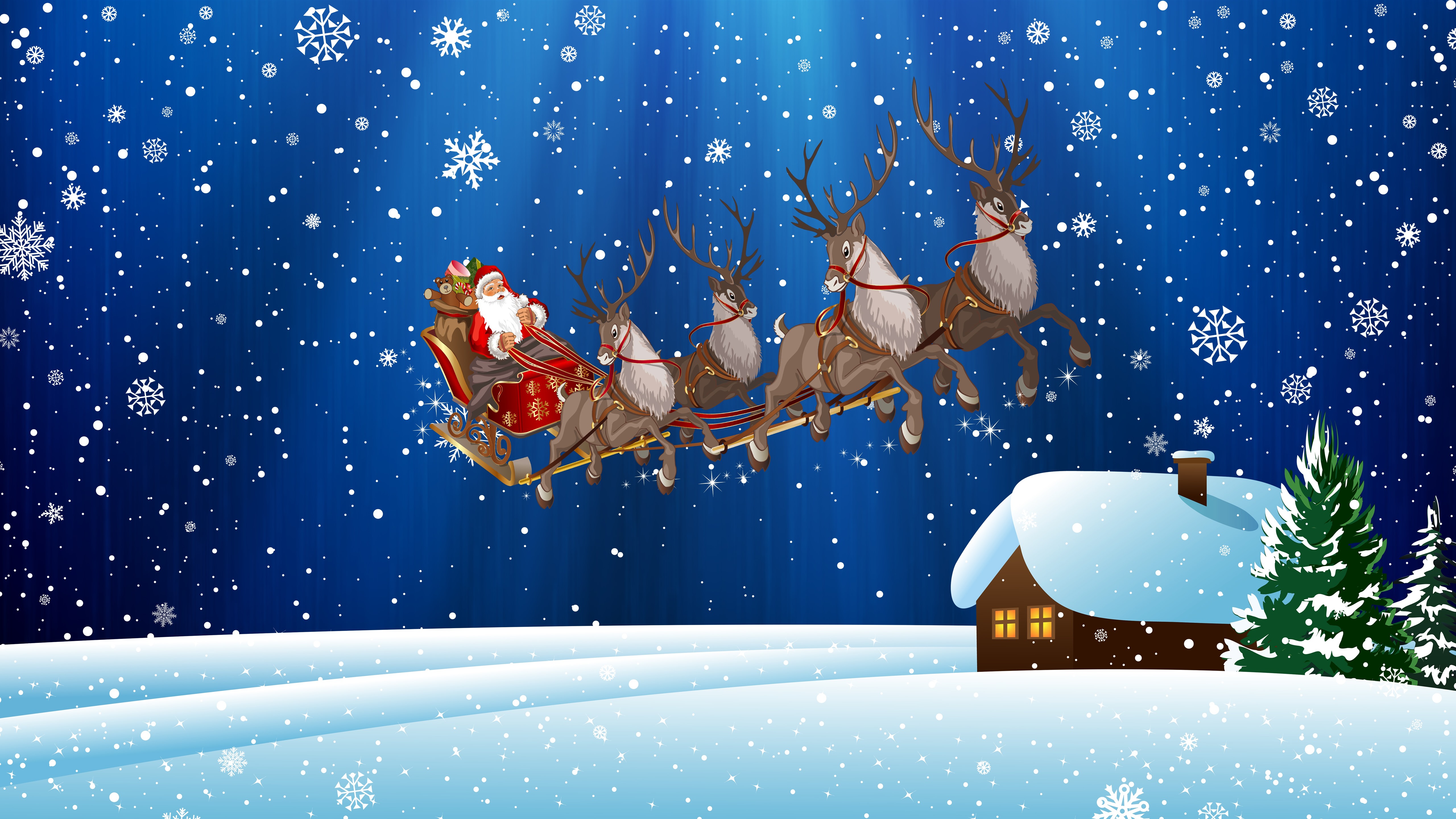 Wallpaper Christmas, Santa Claus, Snowflakes, Snow, - Snow Christmas  Background Hd - 5120x2880 Wallpaper 