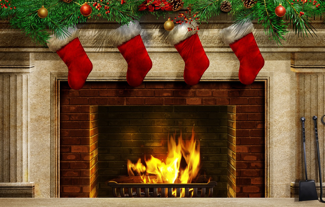 Photo Wallpaper Color, Fire, Sweetheart, Christmas, - Christmas Stockings By Fire - HD Wallpaper 