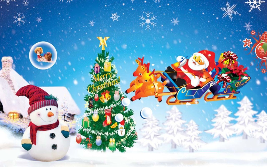 Merry Christmas Snowman Santa In Reindeer Hd Wallpaper - Merry Christmas And Happy New - HD Wallpaper 