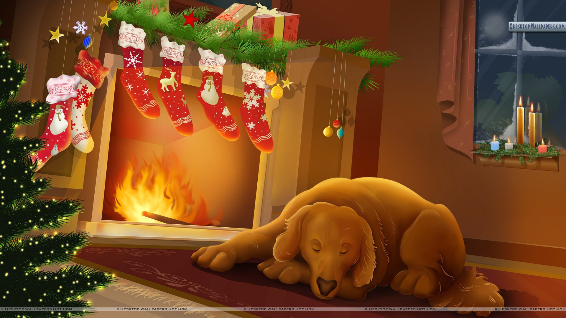 Christmas Dog Fireplace Live - HD Wallpaper 