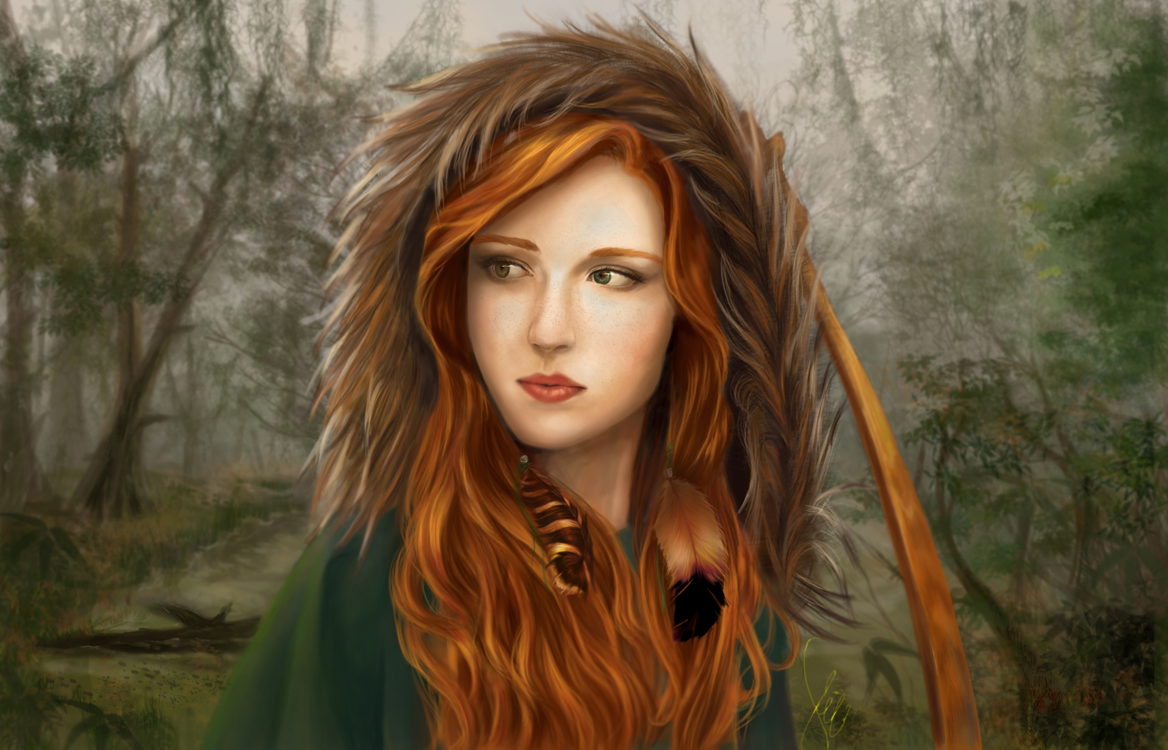 Red Hair Girl Fantasy Art - HD Wallpaper 