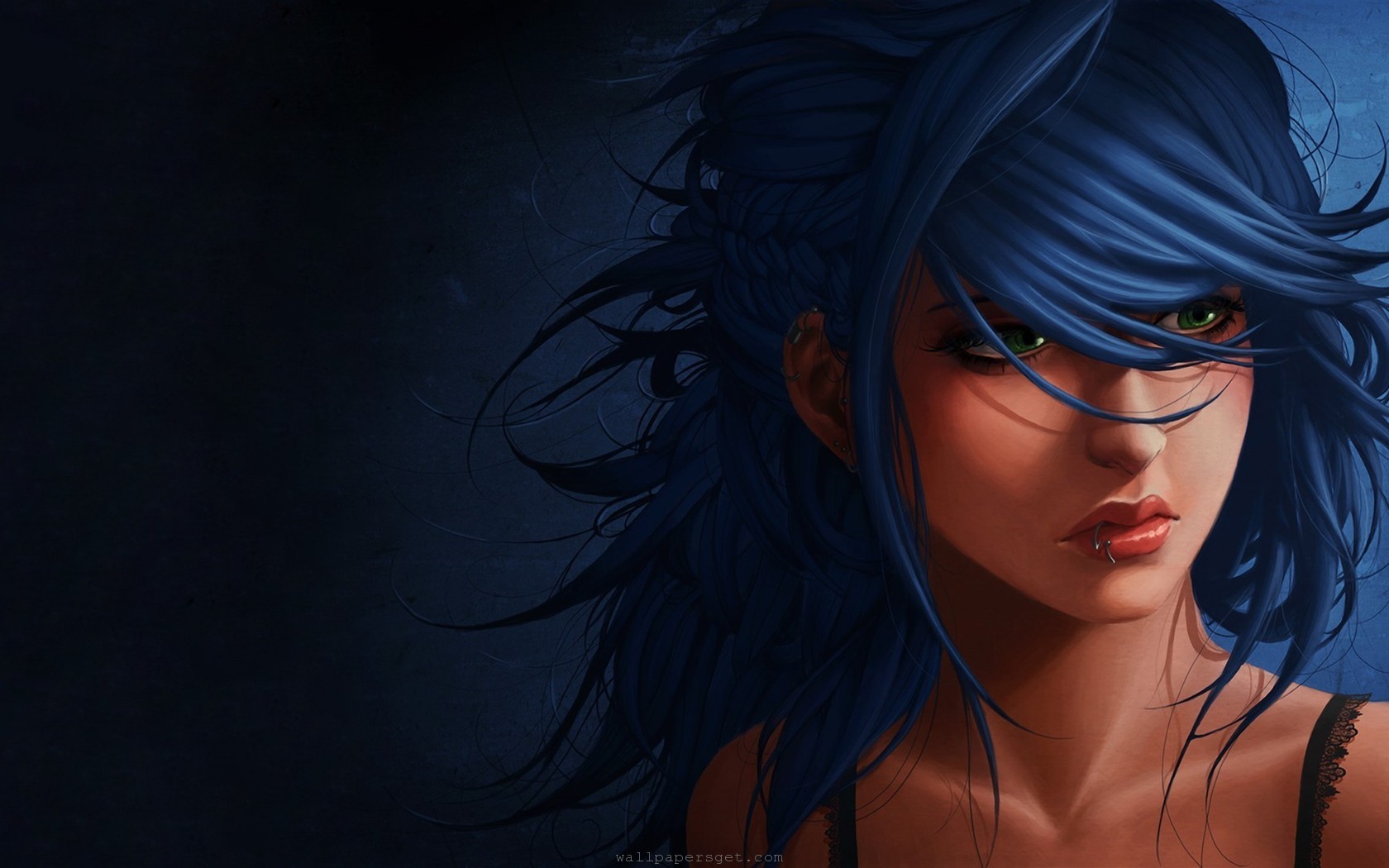 Blue Hair Girl Art - HD Wallpaper 