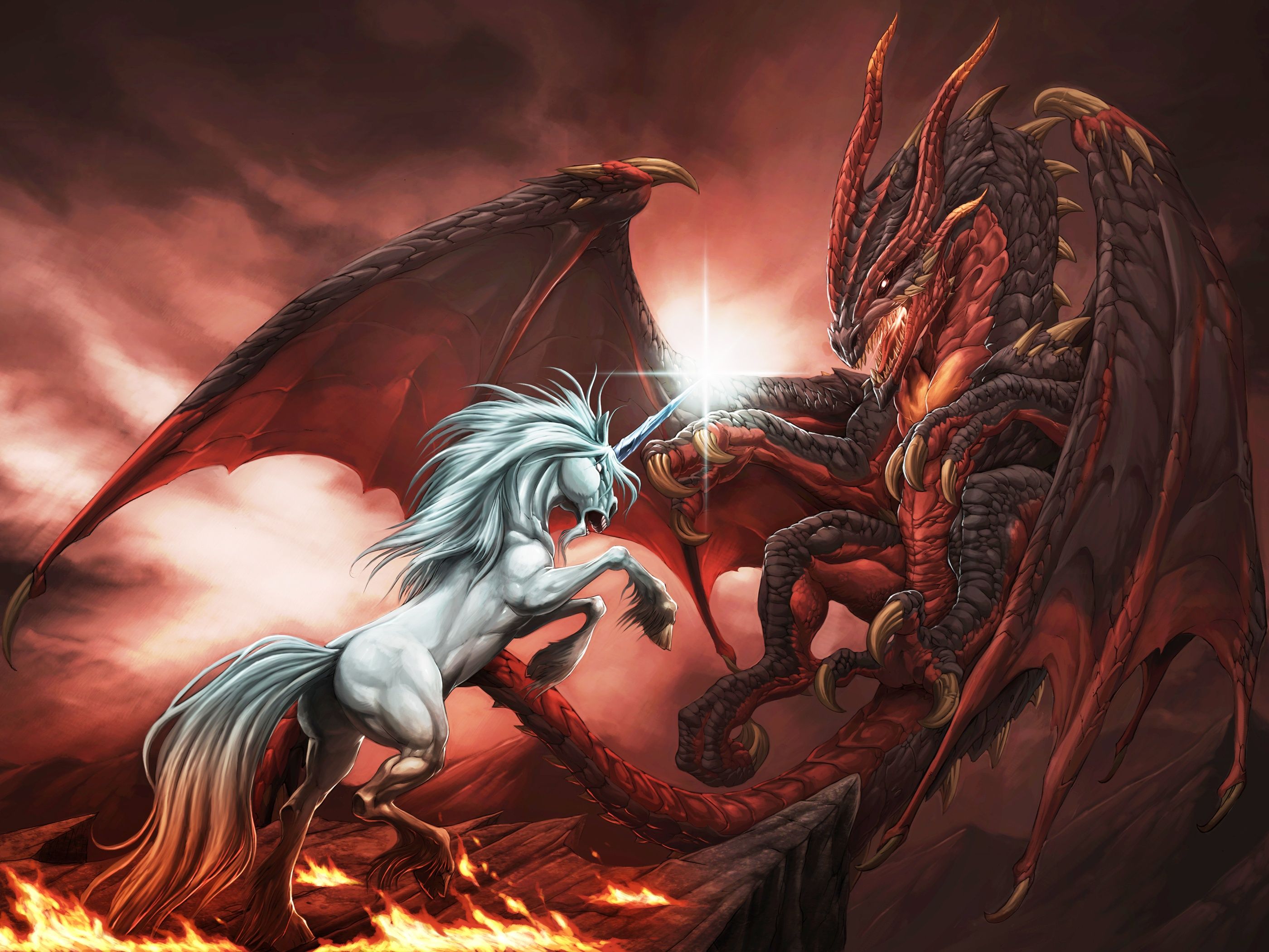 Dragon Vs Unicorn - HD Wallpaper 