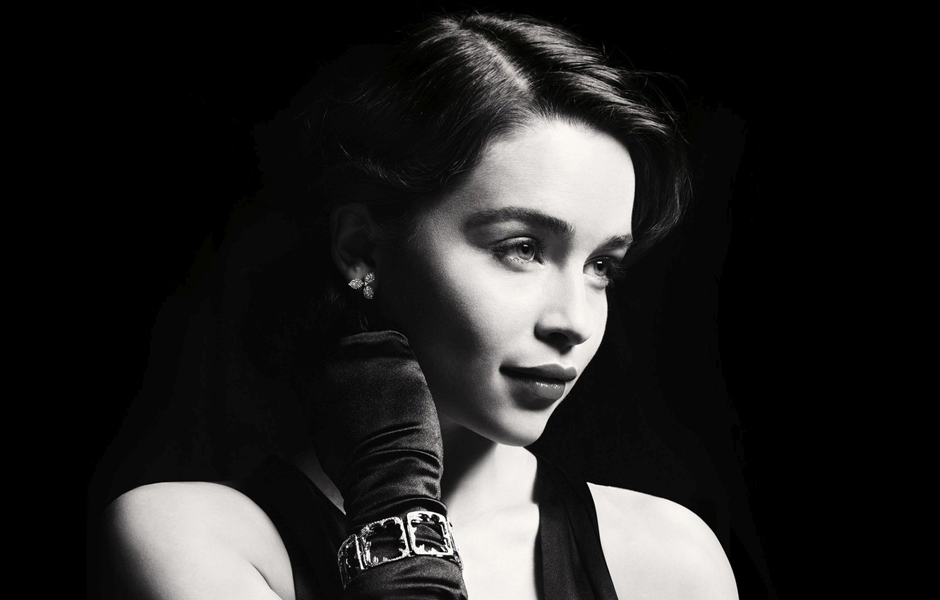 Photo Wallpaper Dress, Actress, Gloves, Hairstyle, - Emilia Clarke White And Black - HD Wallpaper 