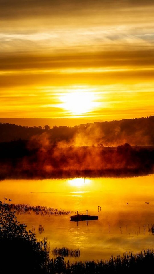 Sunset Lake Fog - HD Wallpaper 