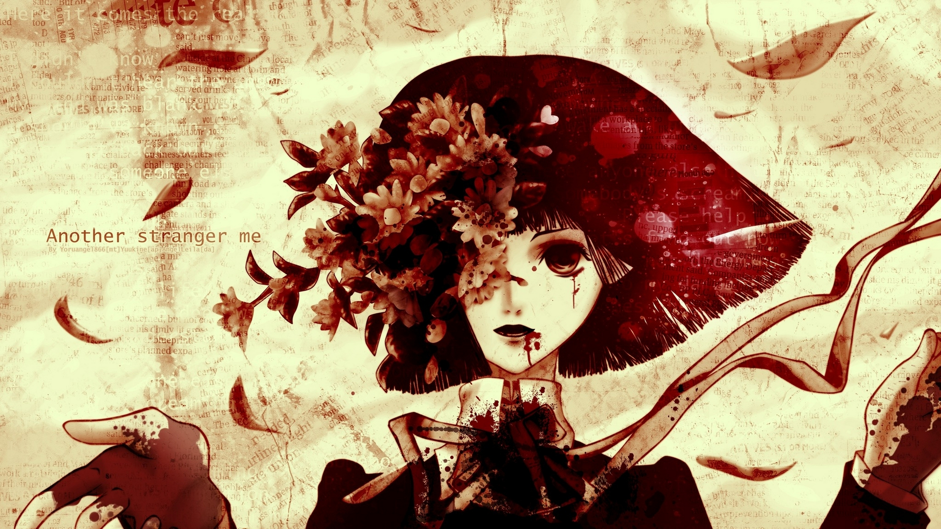 Wallpaper Another Stranger Girl Blood Flower - Scary Bloody Anime Girl - HD Wallpaper 