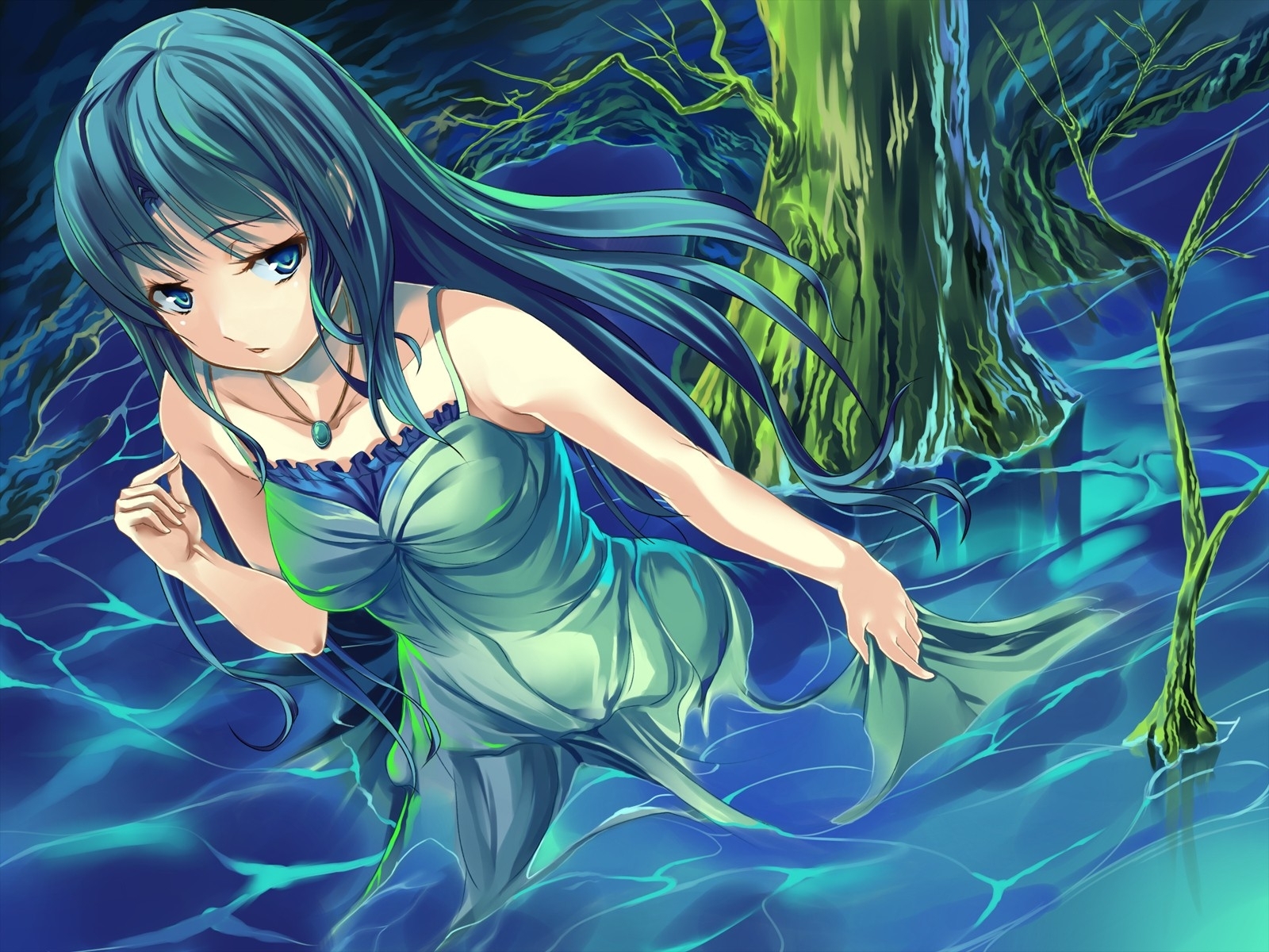 Blue Anime Girl Water - 1600x1200 Wallpaper 