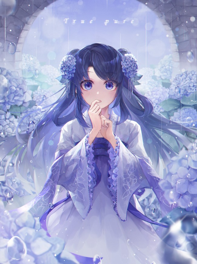 Anime Girl, Dress, Blue Eyes, Raining, Water Drops - 650x867 Wallpaper -  