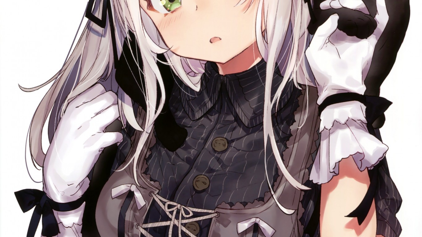 Anime Girl, Kuro Neko, Black Cat, White Hair, Headband - HD Wallpaper 