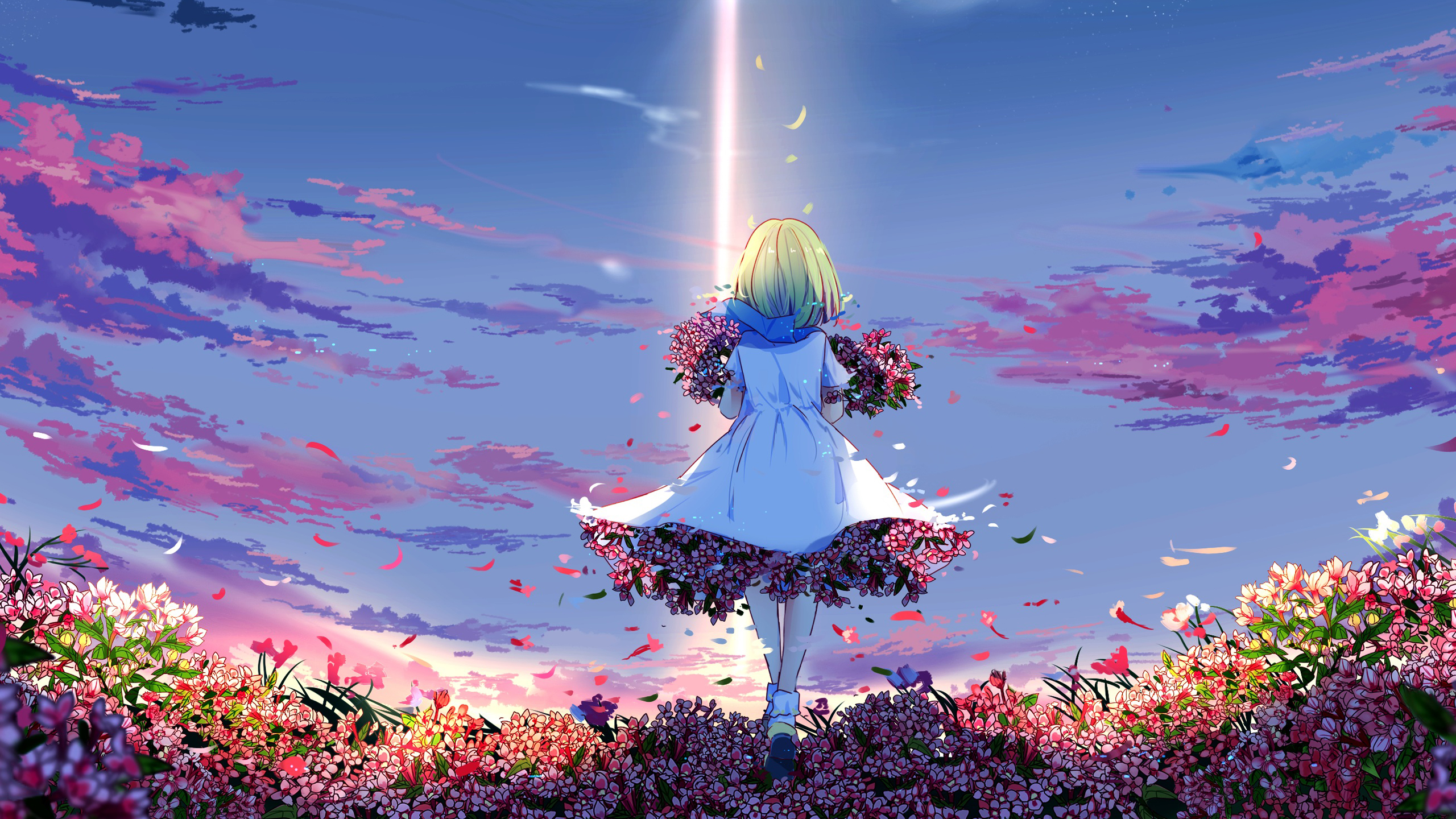Spring Anime Girl - Anime Girl With Flowers - HD Wallpaper 