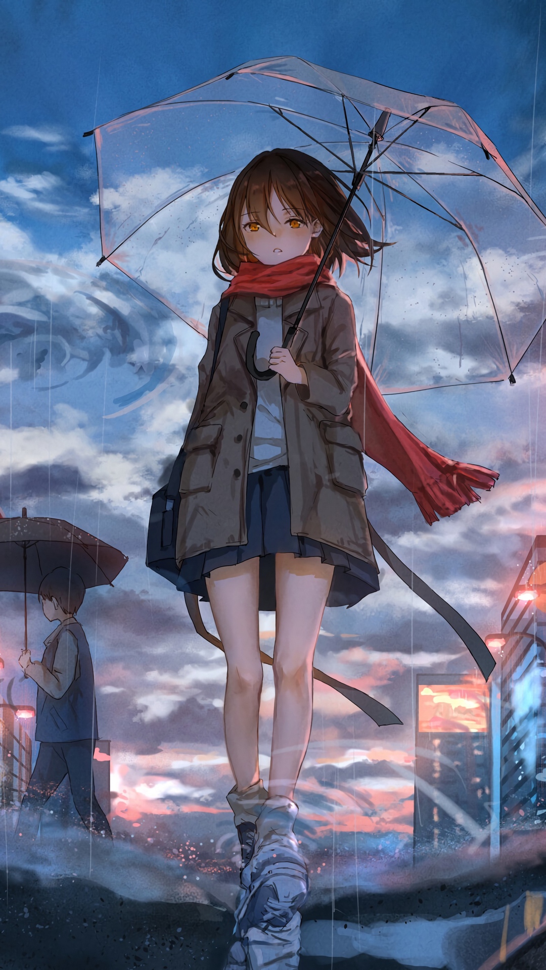 Anime Girl With Umbrella In Rain Wallpaper gambar ke 2