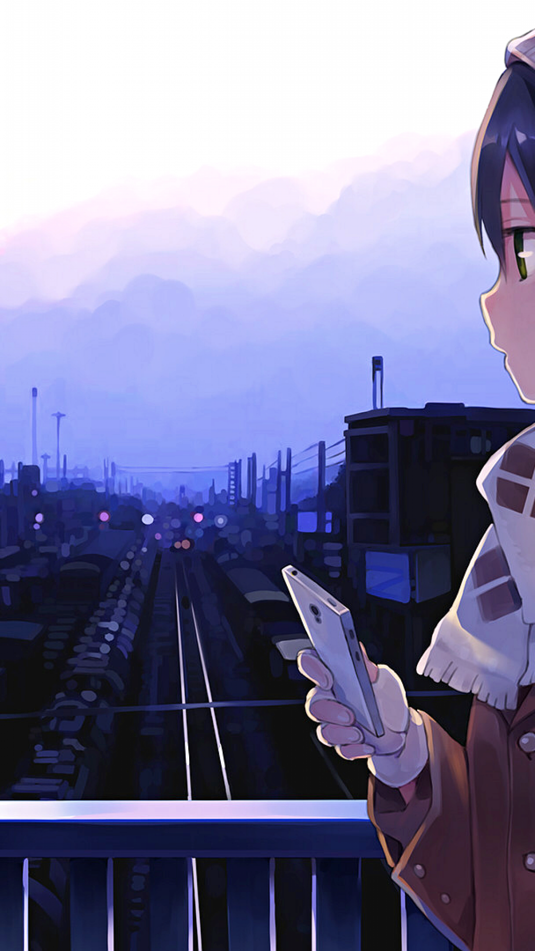 Anime Girl, Train Station, Winter, Scarf, Profile View - Anime View  Wallpaper Iphone - 1080x1920 Wallpaper 