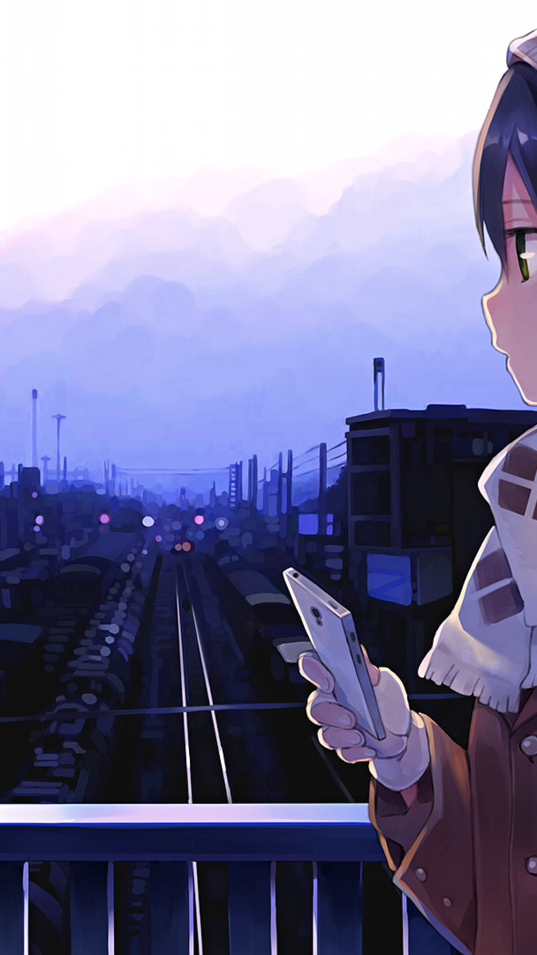 Anime Girl, Train Station, Winter, Scarf, Profile View - Anime View Wallpaper Iphone - HD Wallpaper 