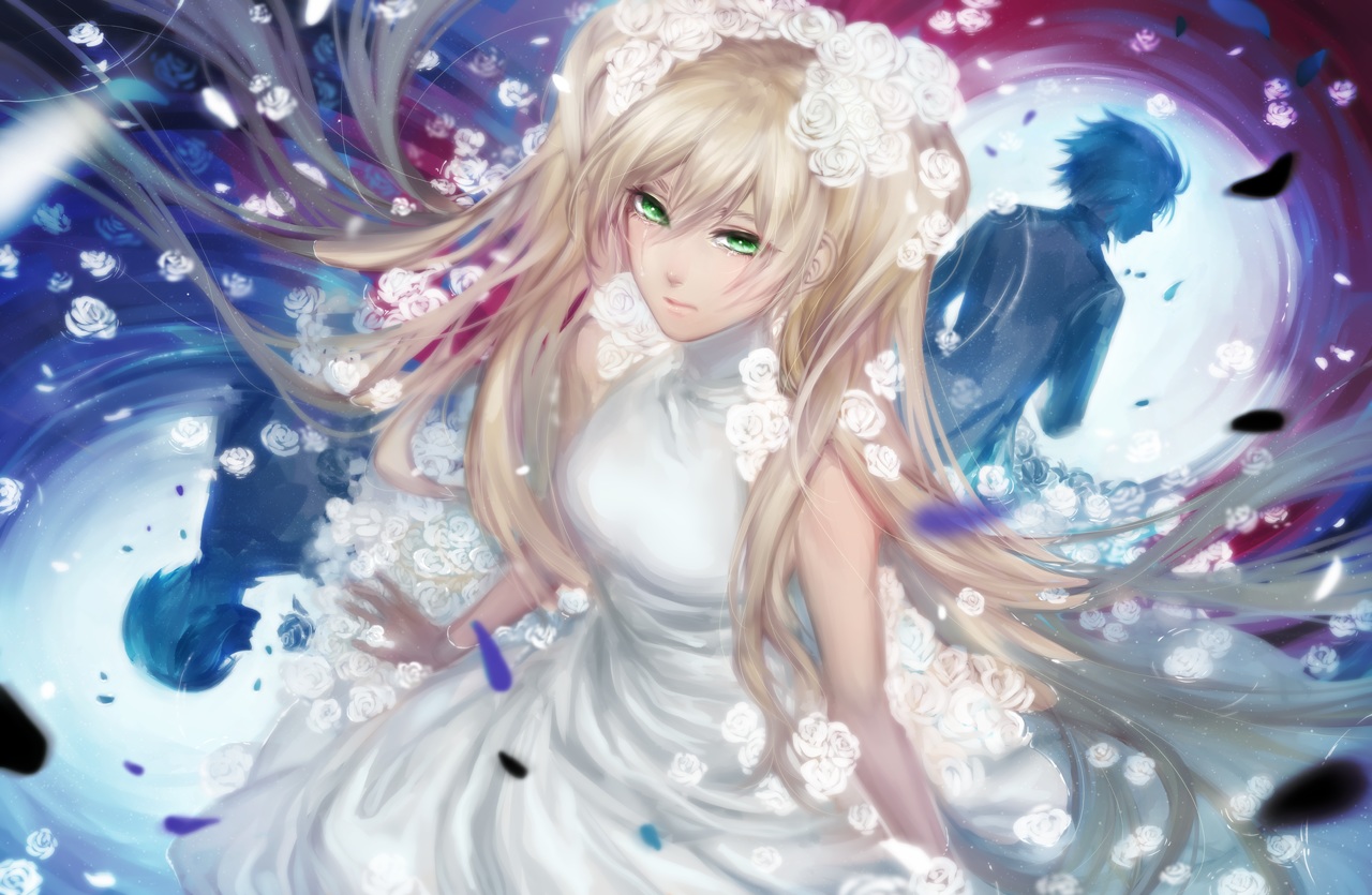 Avodkabottle Blonde Hair Crying Dress Flowers Green - Kekkai Sensen White Fanart - HD Wallpaper 