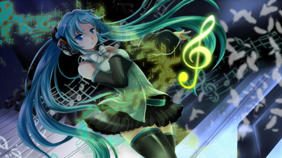 Hatsune Miku, Blue Hair Girl, Headphones, Music, Anime - Hatsune Miku Wallpaper Music - HD Wallpaper 