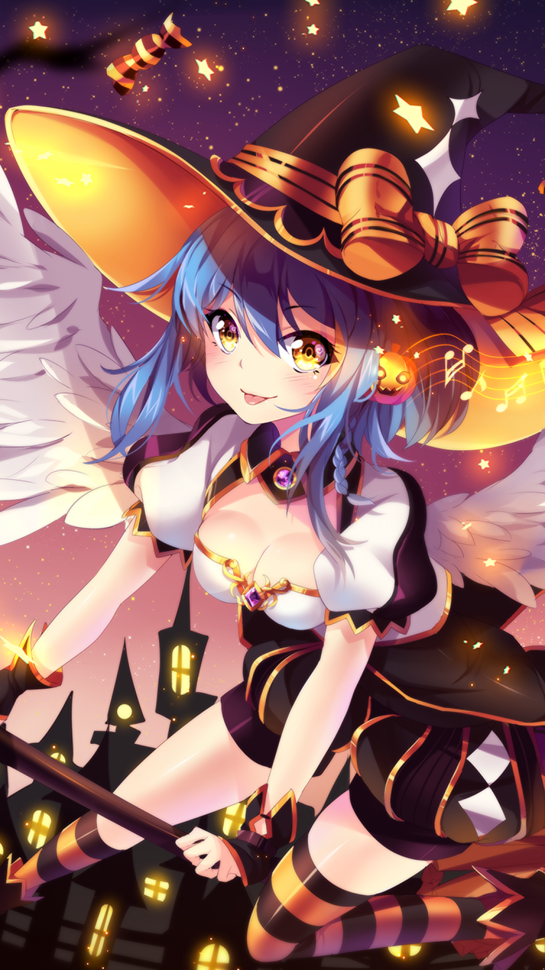 Anime Girl, Halloween 2016, Witch, Ghosts, Wings, Tongue, - Halloween Anime Girl - HD Wallpaper 