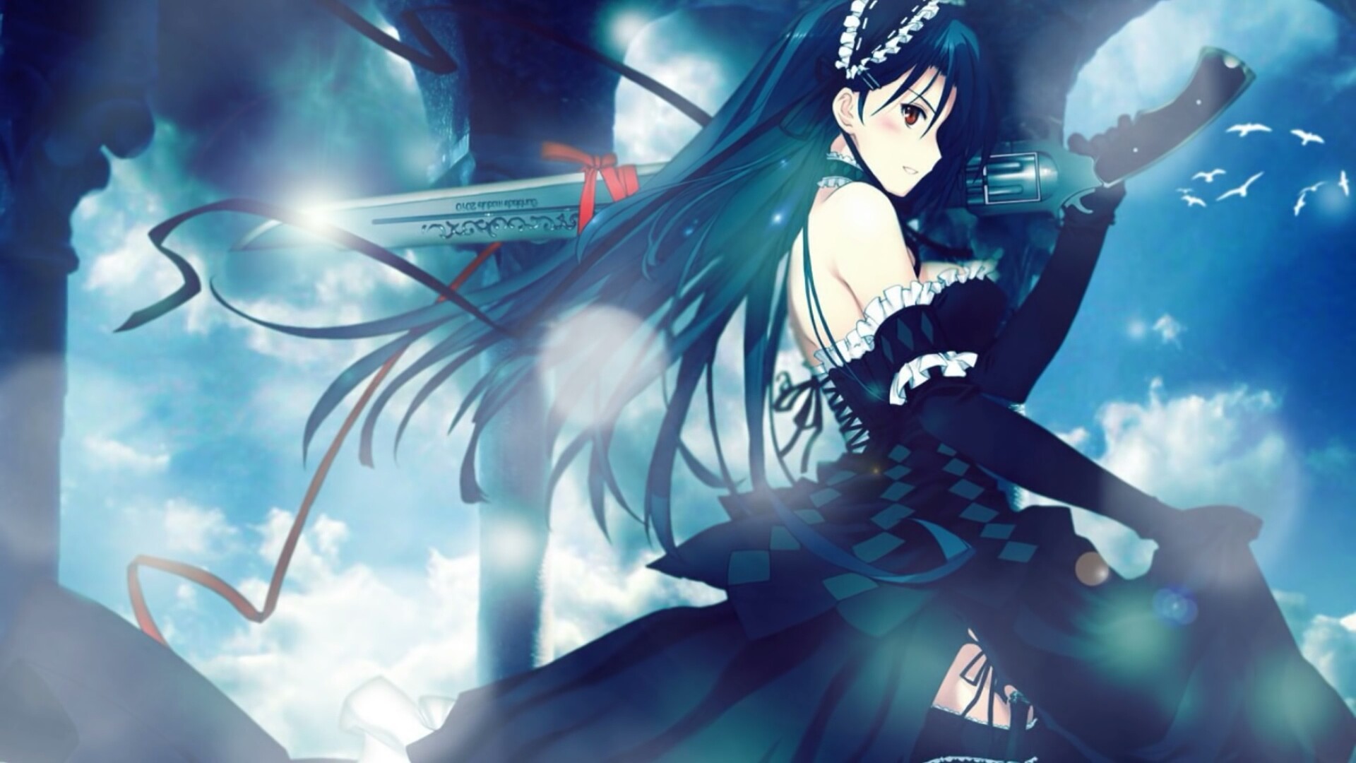 1920x1080, Anime Girl With Big Gun Wallpaper - Anime Girl With Sword And Black Hair - HD Wallpaper 
