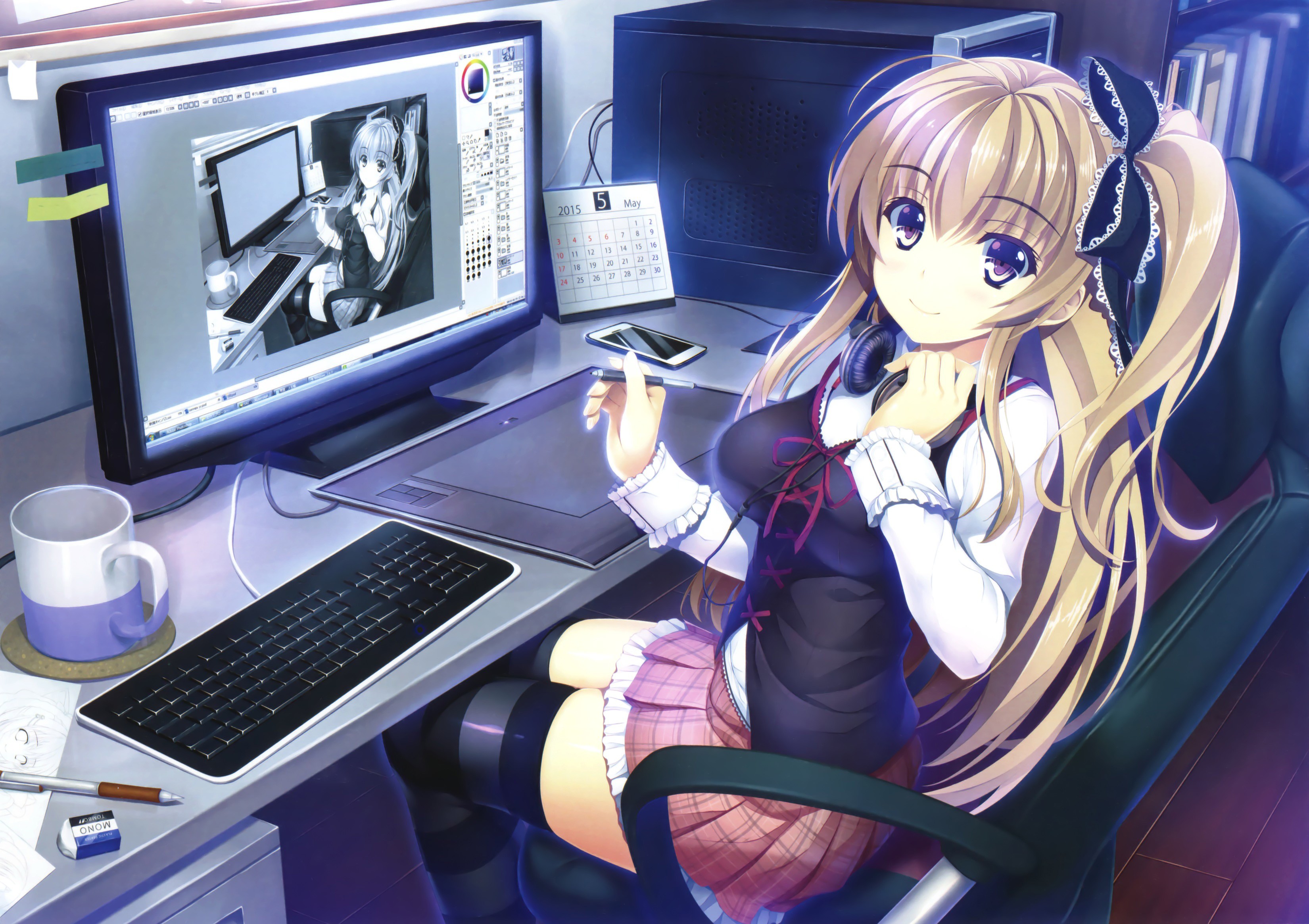 Anime Character On Computer - HD Wallpaper 