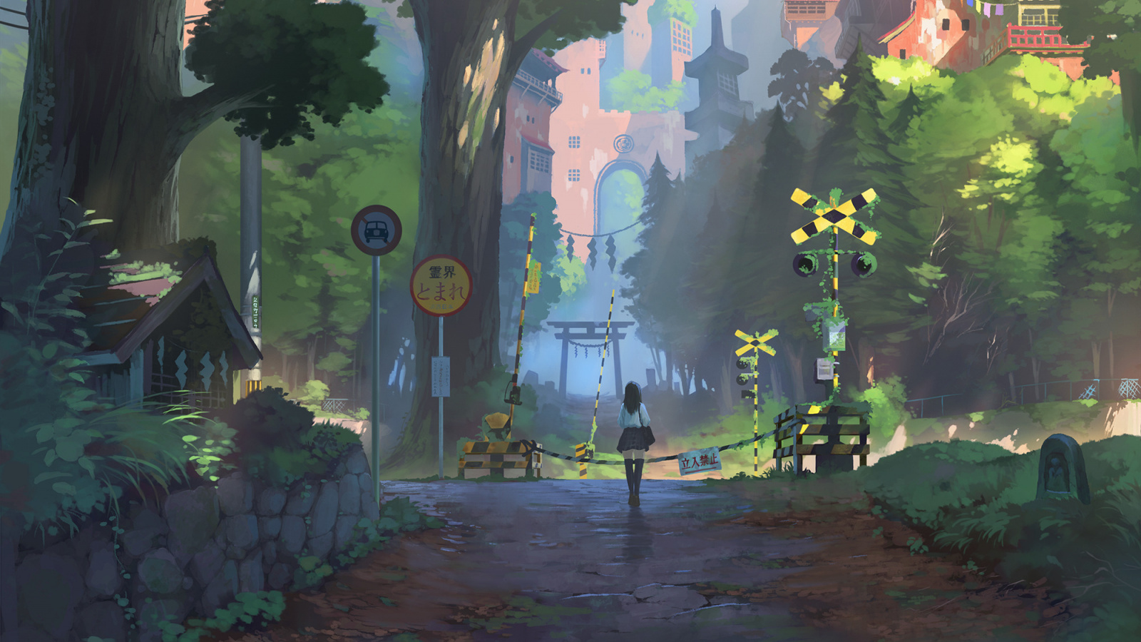 Anime Girl, Railway Crossing, Landscape, Wallpaper - Co Shu Nie Butterfly Addiction - HD Wallpaper 